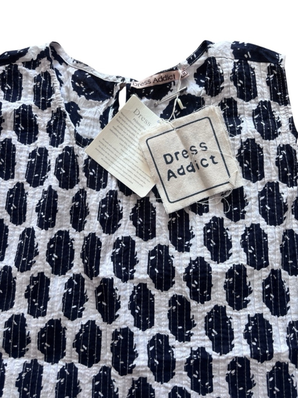 Dress Addict Sleeveless Peplum Top Black White Print Textured Blouse Size Medium